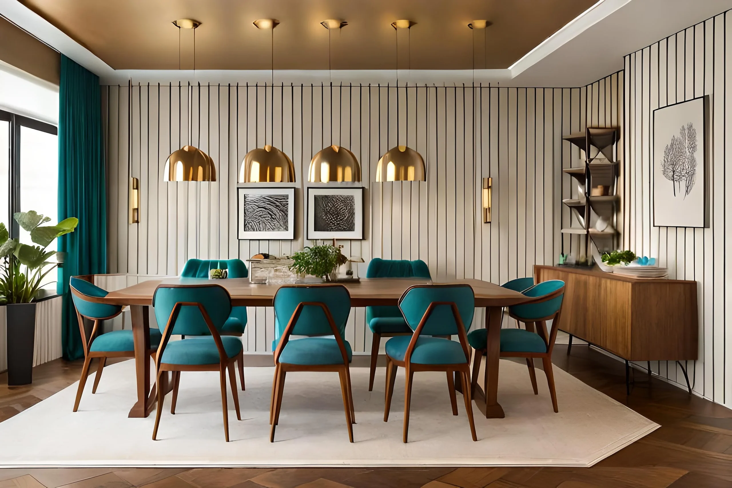 dining-room-hotel-has-wall-hanging-lamps-large-wooden-table-with-chairs